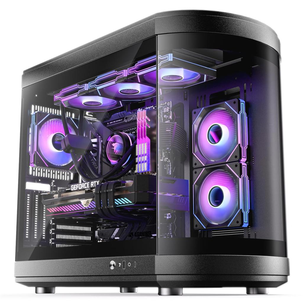 AsiaHorse ATX PC Case Mid Tower Dual Chamber Full View Tempered Glass Gaming PC Case Port 360mm Radiator Support Compatible with RTX 40 High Airflow