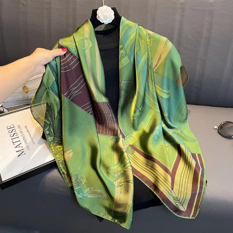 Women S Printed Silk Like Large Square Scarf Fashion Decorative Sun Protection Shawl