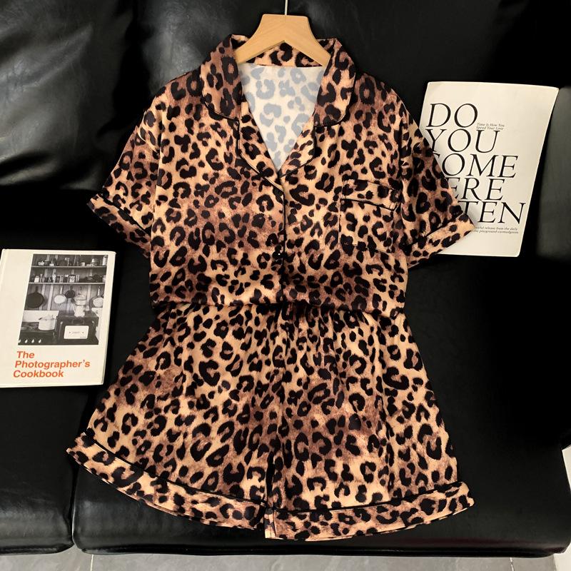 Premium Light Luxury Leopard Print Short-Sleeved Ice Silk Pajamas Women Can Wear Loungewear In Summer