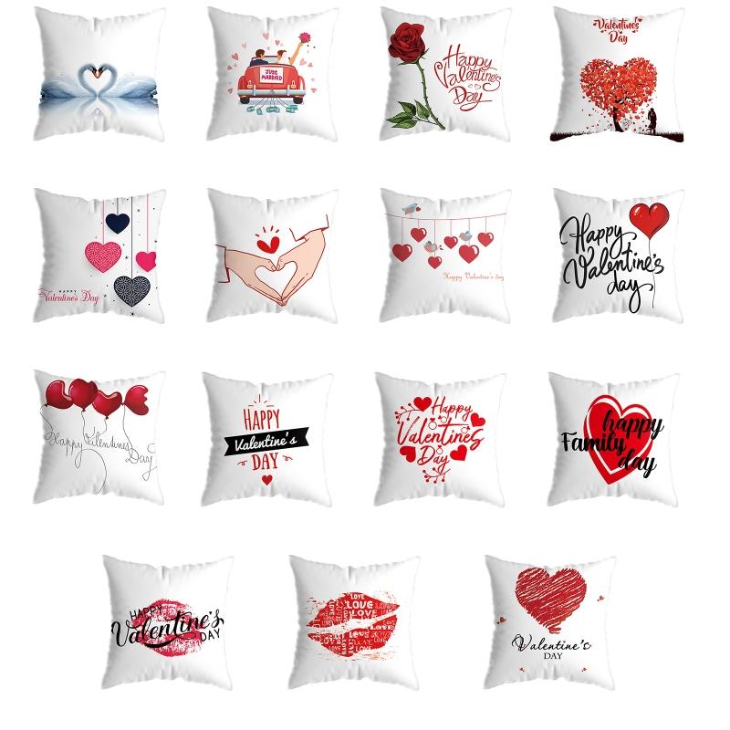 Happy Valentines Day Throw Pillow Case Soft Plush Romantic Red Love Heart Letters Rose Print Decorative Cushion Cover Dakimakura