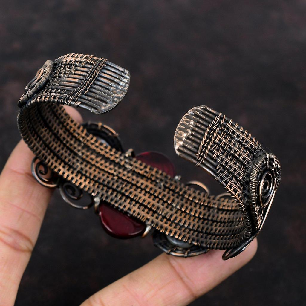 Красный огненный лабрадорит драгоценный камень браслет медная проволока обернутый лунный камень манжета браслет регулируемый браслет ручной работы медные украшения для подарка