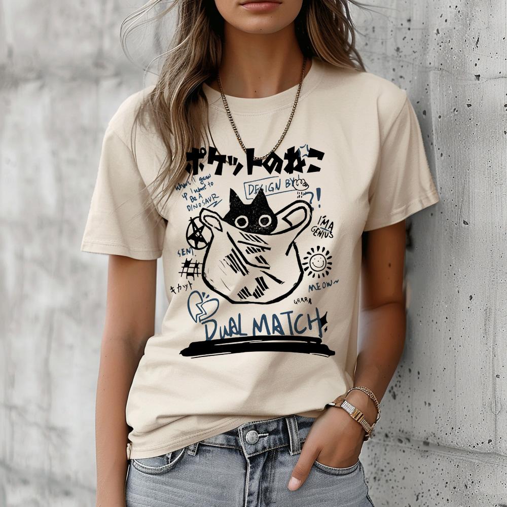 Футболка с милым котом женская манга топ девушка harajuku графика 2000-х одежда