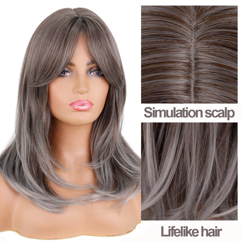 LISI HAIR Synthetic Wigs Long Straight Layered Hairstyle Ombre Black Brown Blonde Gray Ash Full Wigs with Bangs for Black Women