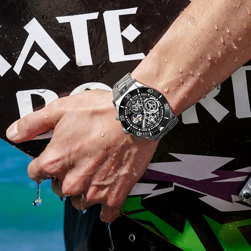Новые модные зеленые механические часы Submariner в стиле Hollow Watch с календарем, светящиеся водонепроницаемые многофункциональные кварцевые мужские часы