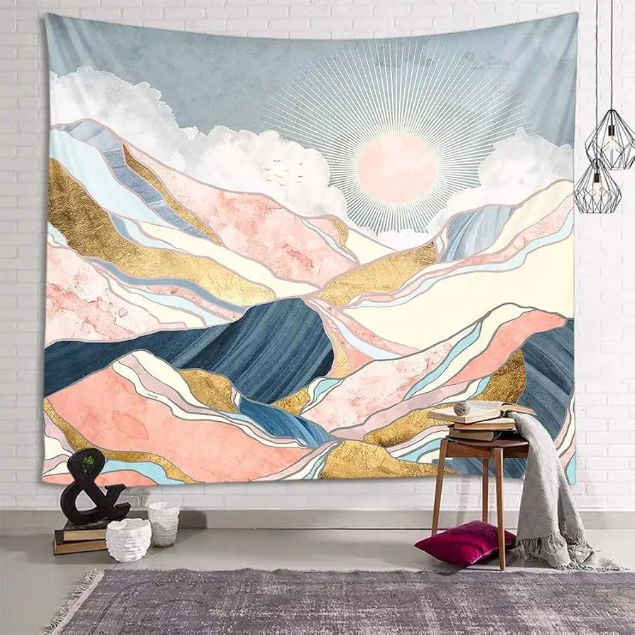 Mountain Tapestry Forest Tree Tapestries Sunset Nature Landscape Wall Hanging Abstract Wall Tapestry for Living Room Dorm Decor