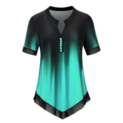 Весна-лето с круглым вырезом и градиентным принтом, свободная женская футболка с коротким рукавом