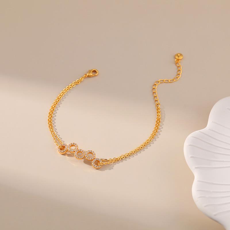 European American Double Layer O Chain Minimalist Circle Pendant Fashion Bracelet