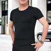 Men Slim T-shirt Breathable Skinny Short Sleeve Top Belly Control Solid Color Round Neck Tee for Sports Daily Wear