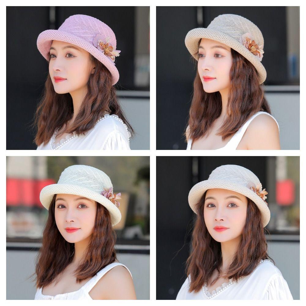 with Butterfly Knot Flower Straw Bucket Hats Dome Wedding Fascinator Hat Sunshade Cap Traveling