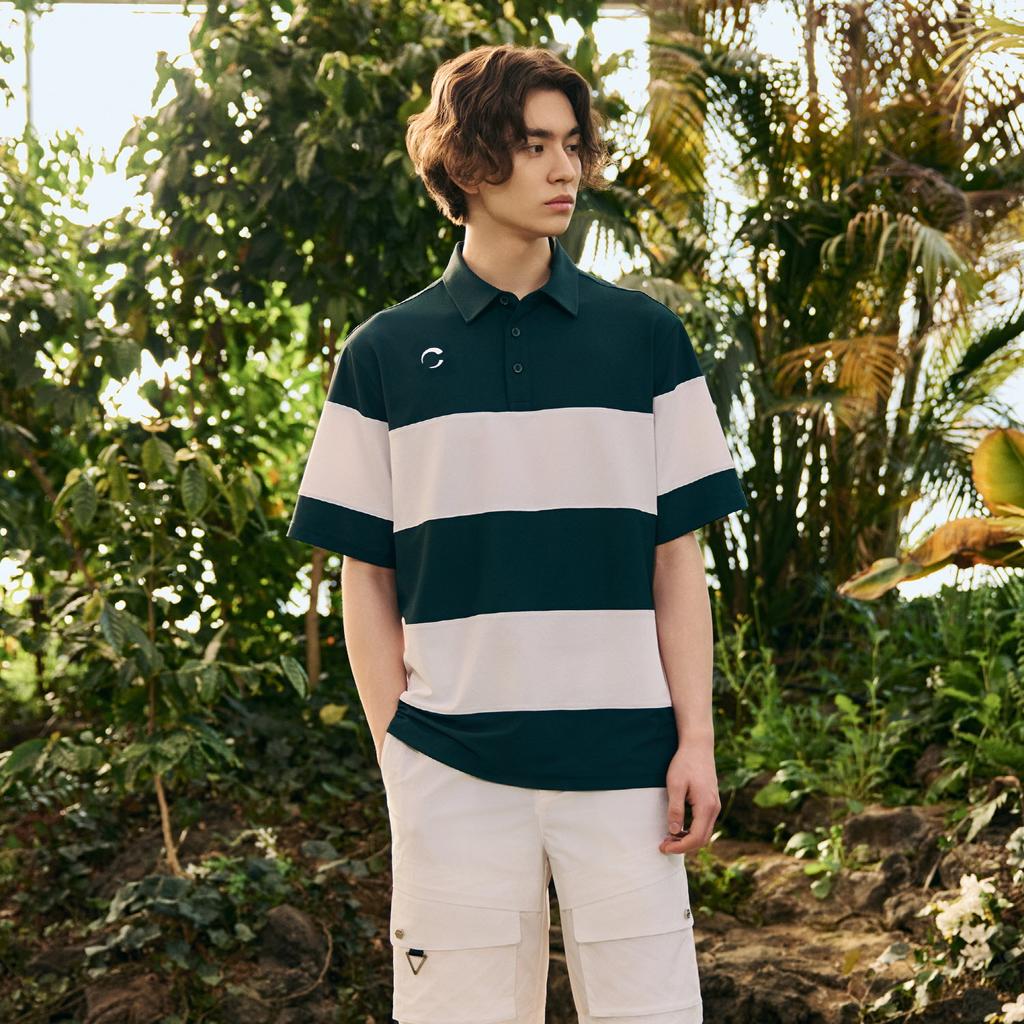 CHALLENGER Men'S Summer Cool Stretch Color Blocking Collared Short Sleeve T-Shirt Dark Green