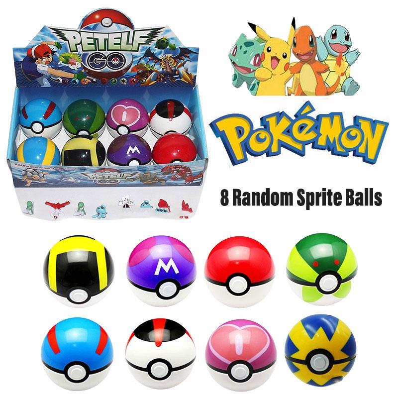 Pocket Monster Ball Toy 7cm Diameter Abs Material Set Of 8 Pokemon Figures
