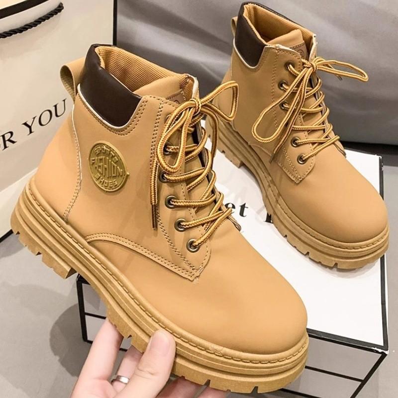 Женские ботинки мартин модная обувь осень и зима британский стиль высокие ретро рабочие ботинки на толстой подошве большие желтые ботинки короткие ботинки
