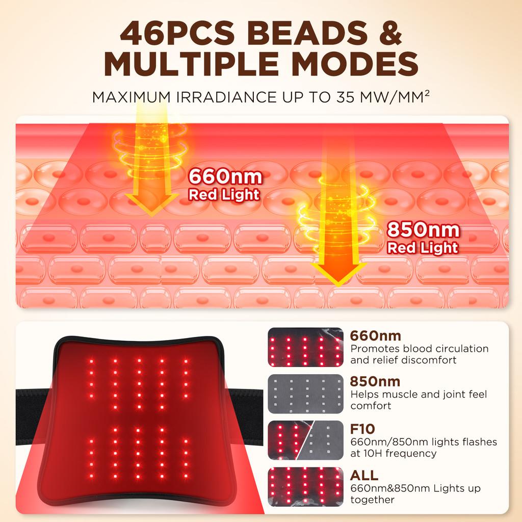 Multifunctional Red Light Massage Pad Near-infraed Light Vibration Full Body Massager Relieve Soreness Heating Waist Brace