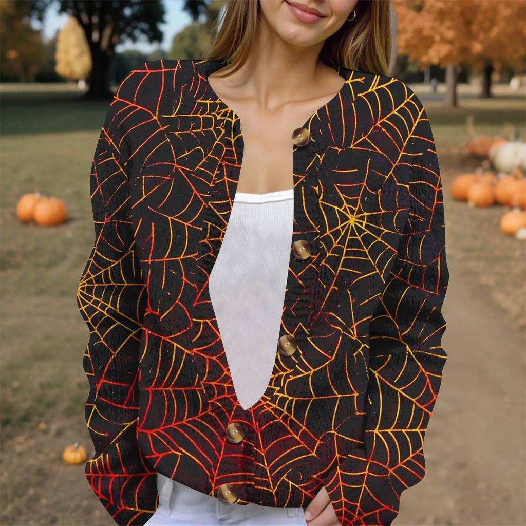 Женская модная принтованная куртка с длинным рукавом и вязанным кардиганом на пуговицах
