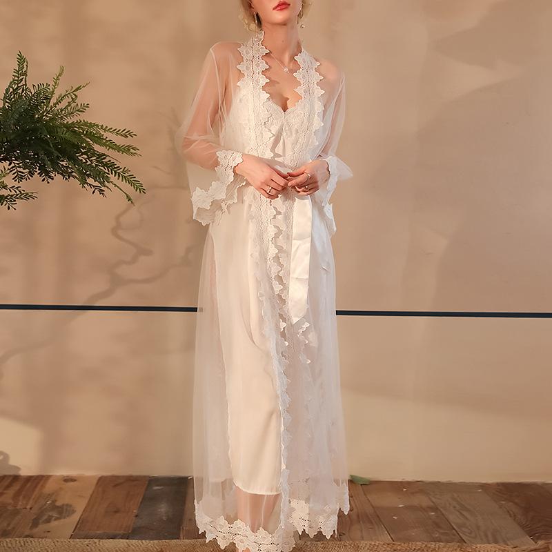 Сексуальное кружевное ночное платье без спинки 'Чистое Желание' Однотонное облегающее платье-ками с халатом Комплект для отдыха 538 Полный соблазнительный комплект для сна для максимального стиля