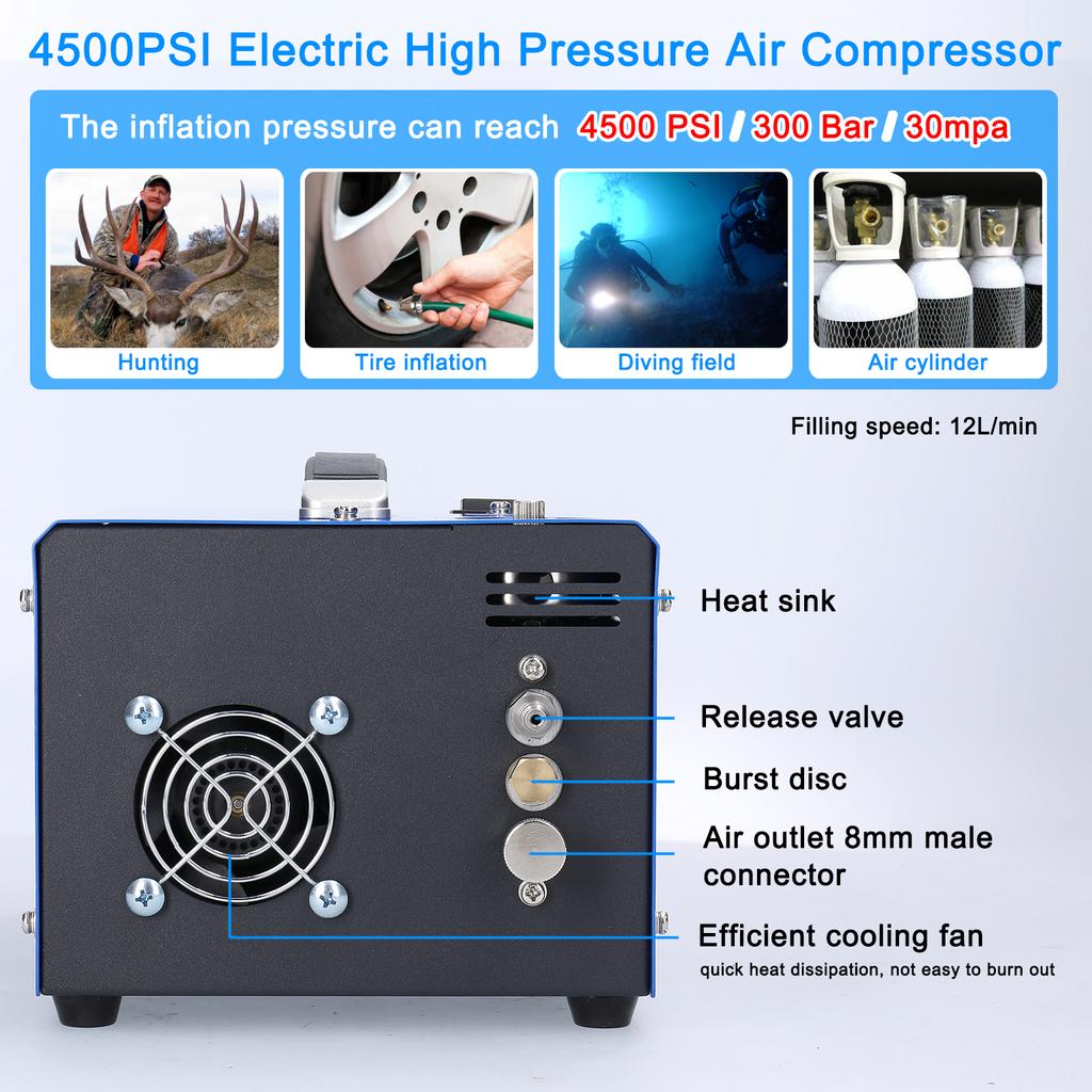 Электрический воздушный компрессор высокого давления 4500PSI с интеллектуальным портативным автоматическим барометром