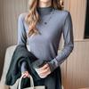 Хлопковая базовая блузка Tiansi на осень и зиму, однотонная, с полувысоким воротником и длинными рукавами, чтобы сделать вас стройнее