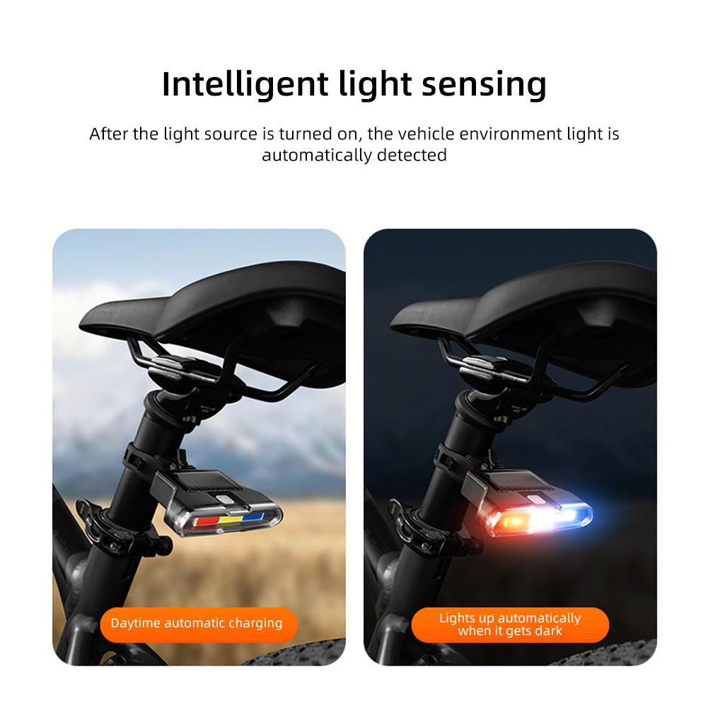 Велосипедный задний фонарь на солнечной батарее, дорожный фонарь безопасности, сверхъяркий велосипедный задний фонарь, водонепроницаемый, перезаряжаемый, 7 режимов, простая установка, идеально подходит для велосипедистов