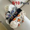 5/10 Pairs Women Cartoon Printed Socks Fashionable Summer Burger Pizza Pattern Comfortable Sweat Absorbing Breathable Boat Socks