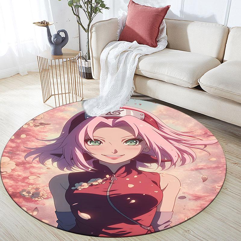 Sakura Pink Theme,Round Area Rug,Carpet Rug for Living Room Bedroom Sofa Playroom Decor,Non-slip Floor Mat