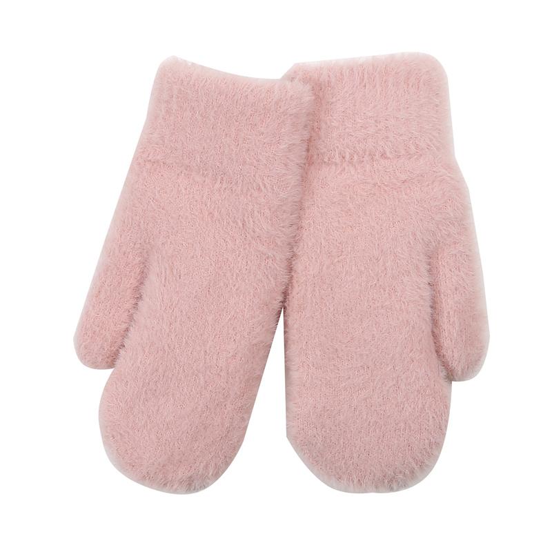 Женские зимние теплые кашемировые однотонные искусственные меховые норки эластичные мягкие варежки с полными пальцами милые перчатки для девочек