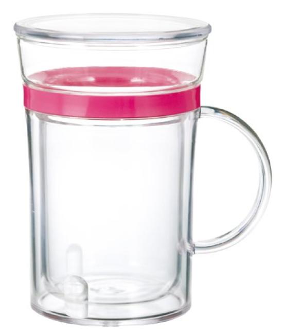 Iwaki Deco Mug, 300ml, Heat-Resistant Glass Mug with Lid, Raspberry Pink, K4011-P