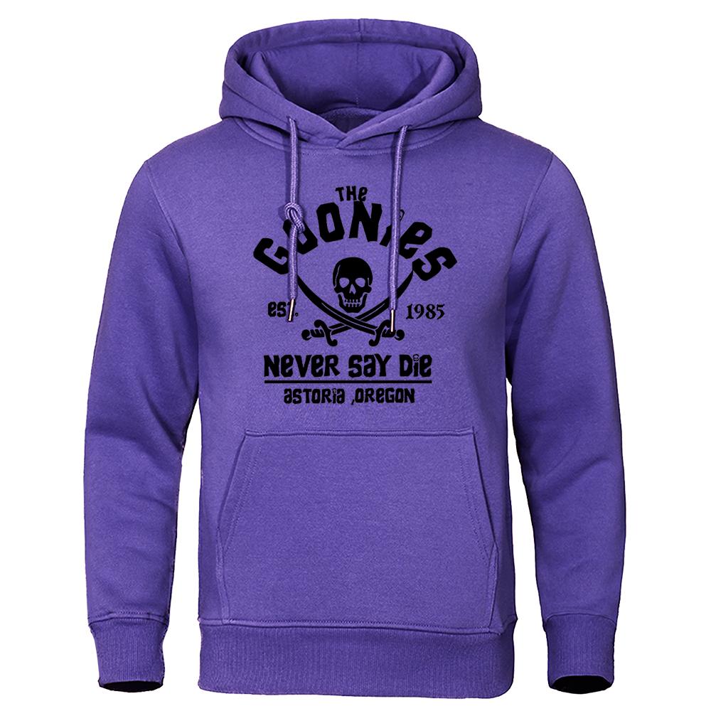 The Goonies Est 1985 Never Say Die Мужская винтажная свободная толстовка с капюшоном Осенняя свободная толстовка с капюшоном Простая женская футболка с круглым вырезом
