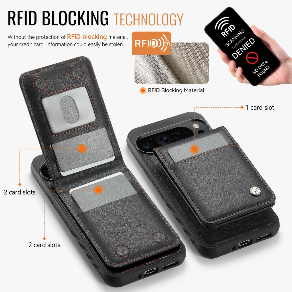 Кожаная задняя крышка для Google Pixel 9 Pro XL, совместимая с MagSafe, чехол для телефона JEEHOOD J06 с карманом для карт и защитой от RFID