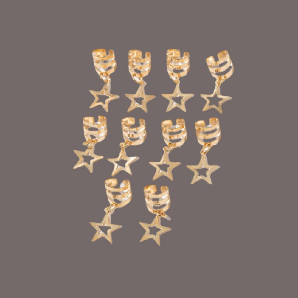 10pcs Star Shape Hollow Out Hair Ring Hair Braiding Hair Braid Tubes Dreadlocks Beads Decor