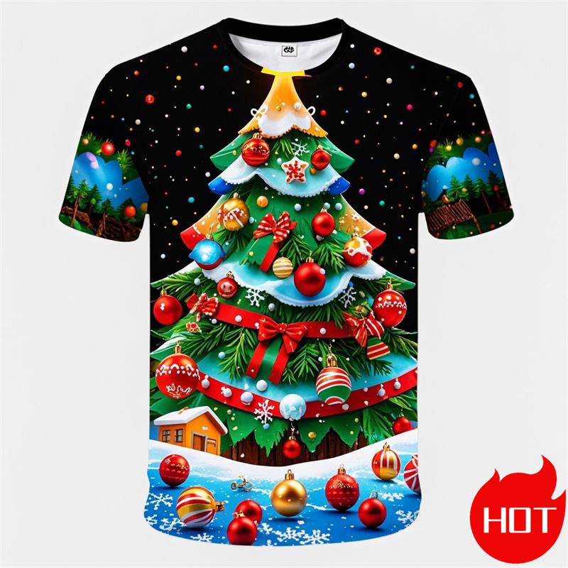 Summer Fashion 3D Printed Merry Christmas T-shirt Cute Santa Claus Christmas Tree Pattern Clothing Men's Fun Street Tops