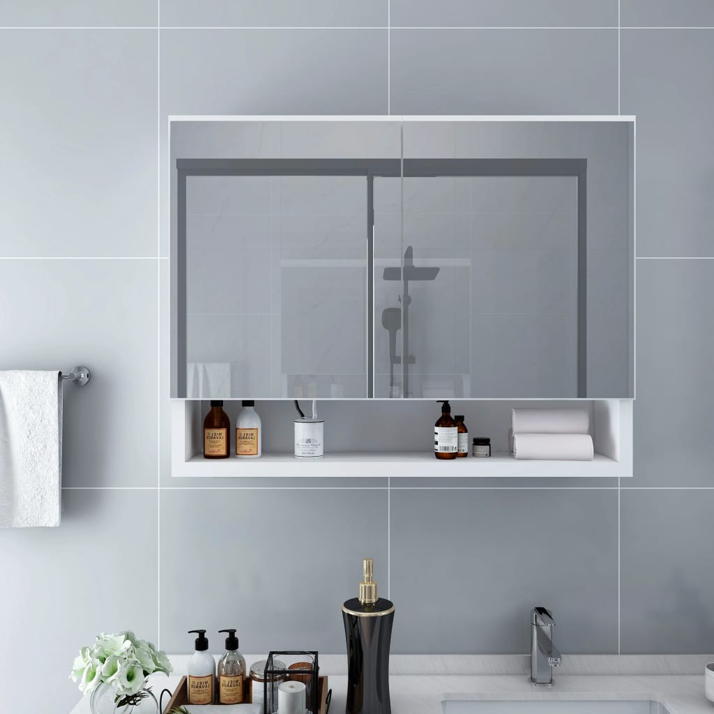 LED Bathroom Mirror Cabinet White 80 x 15 x 60 cm MDF