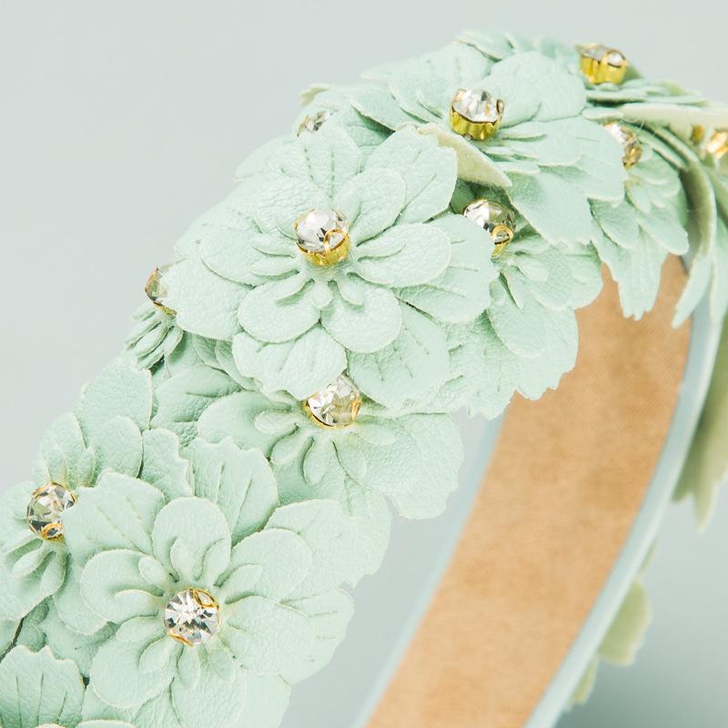 Женская повязка для волос, повязка на голову из яркой кожи с кристаллами и цветком, однотонная повязка на голову Sen, свадебный головной убор Corolla