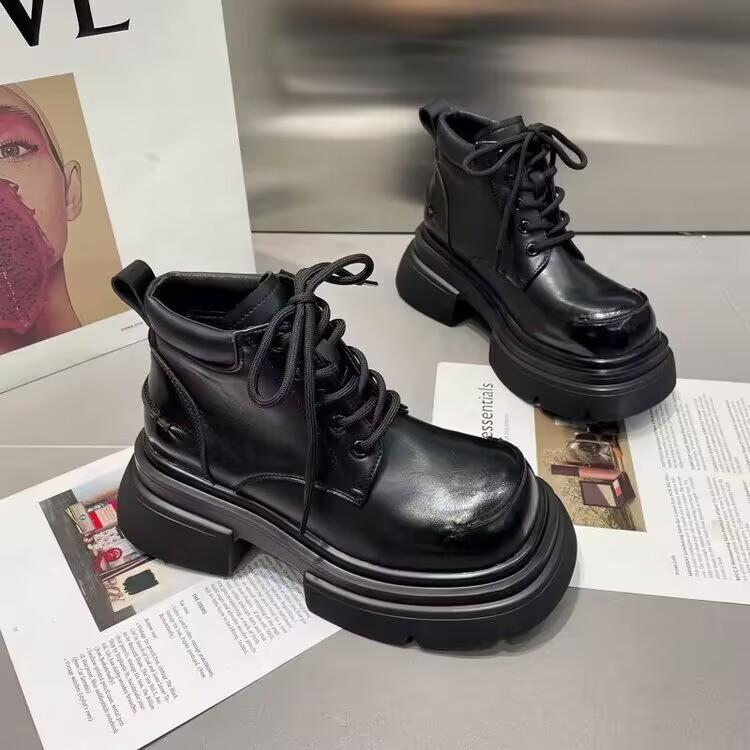 Ботильоны на плоской подошве на платформе, женские повседневные туфли на высоком каблуке, зимние модные кроссовки 2025 года, трендовые готические ботинки для ходьбы на шнуровке, женские ботинки