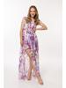 V-neck Chiffon Maxi Dress with Purple Floral Pattern S