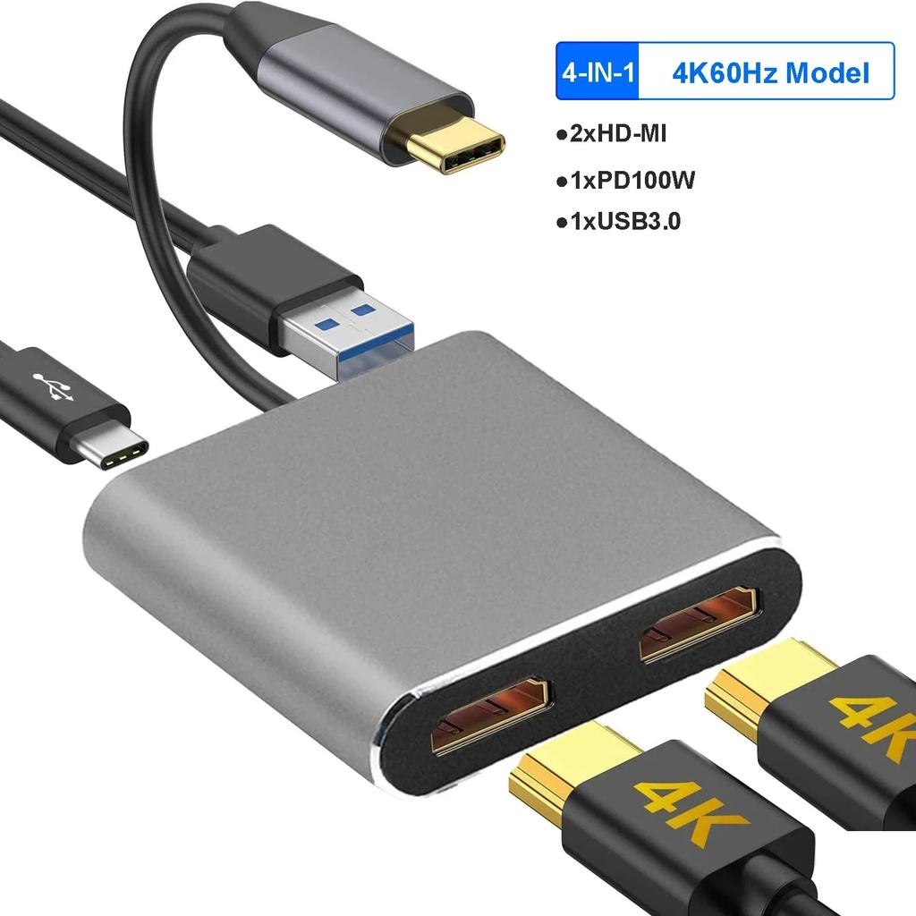 Док-станция USB C 4-в-1 Адаптер с двумя HDMI 4K@60Hz USB 3.0 HUB Адаптер-разветвитель Type C на HDMI USB C OTG Для ноутбука Macbook