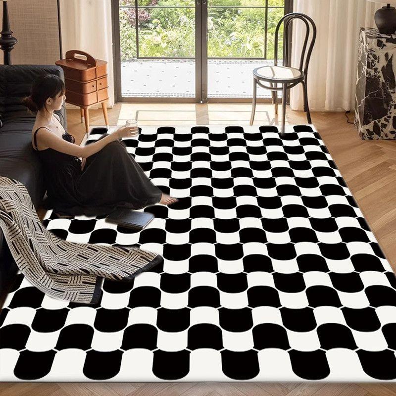 Black and White Carpet Living Room Carpet Light Luxury Style Dark Color Bedroom Abstract Sofa Comfortable and Dirt Resistant