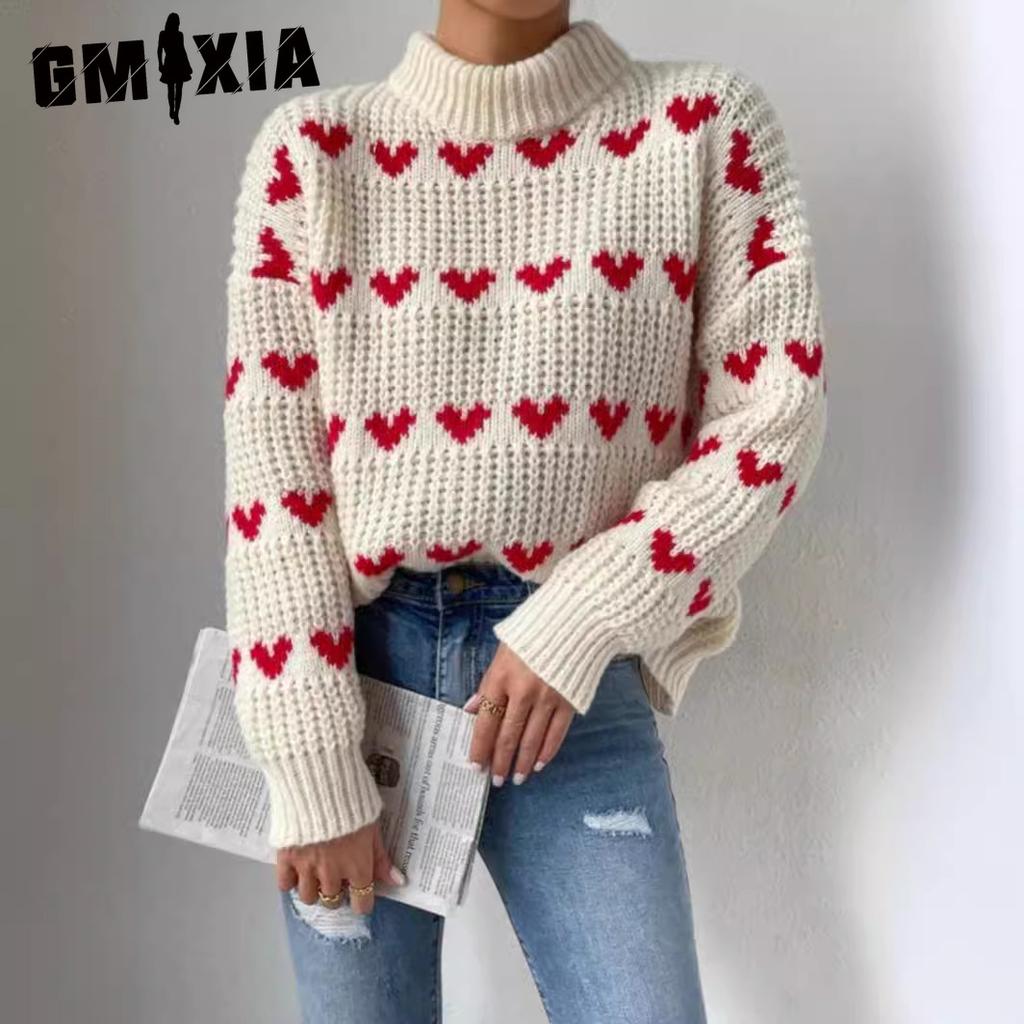 GMXIA Loose Love Jacquard Весна и Осень Пуловер Свитер Трикотаж Женщин