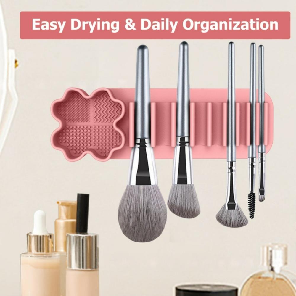 Versatile Silicone Makeup Brush Holder for Wall Mounting, Reusable Suction Cup Organizer for Brushes, 3-In-1 Rack for Washing