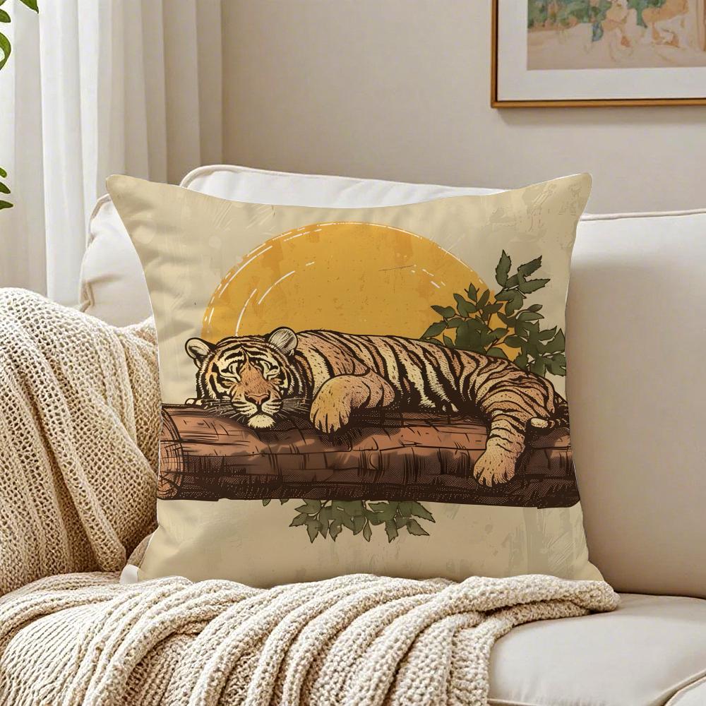 Cute Tiger Pillow Retro Painting Cushion Cushion Cover Pillowcase Antidustmite living Room Sofa Decor Cushion Room