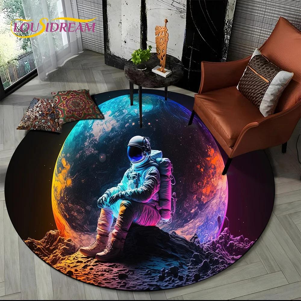 Ковер-круг мультяшный космонавт Вселенная 3D Космос для гостиной спальни детской комнаты, коврик для питомцев нескользящий