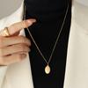 Retro Style Portrait Oval Pendant Collarbone Chain Titanium Steel Plated 18K Gold Necklace Female P712
