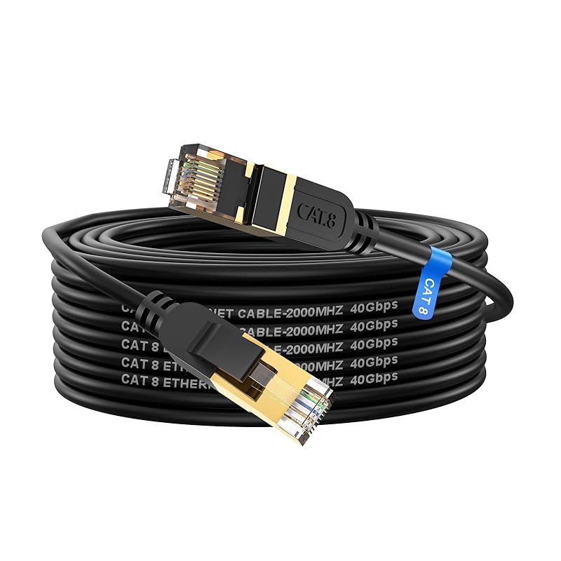 Cat 8 Ethernet Cable, 6FT High Speed Heavy Duty 26AWG Cat8 LAN Network Cable 40Gbps, 2000Mhz with Gold Plated RJ45 Connector, Outdoor&Indoor Internet