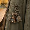 Halloween Charm Keychain Mini Bow Ghost Pendant with Tombstone Tag, Spliced Patch And Pumpkin Keychaine Basket, Retro Rotating Lobster Clasp Key Ring