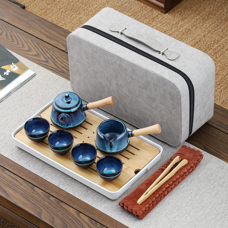 Side Pot Kung Fu Tea Set Teapot Ceramic Portable Travel Pack with Tea Tray Activity Gift Printing