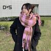 Women Scarf Plaid Print Thickened Warm Long Shawl with Tassel Trim Versatile Winter Blanket Wrap Daily Wear