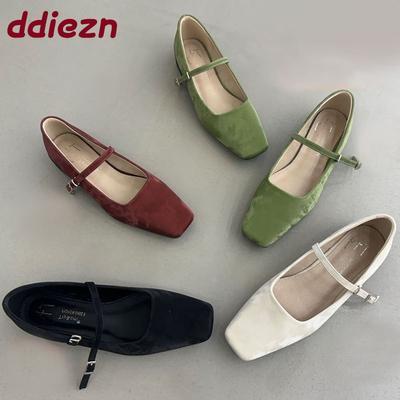 Мода Мода Ремешок с пряжкой Женские балетки Мэри Джейн Обувь Новинка 2025 Лето Весна Женская Обувь с мелким вырезом Шелк Женские Балетки