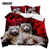 Комплект пододеяльников с тигром и красными розами, покрывало для мальчиков, африканское сафари, дикие животные, большая кошка, королева, король, полиэстер, одеяло