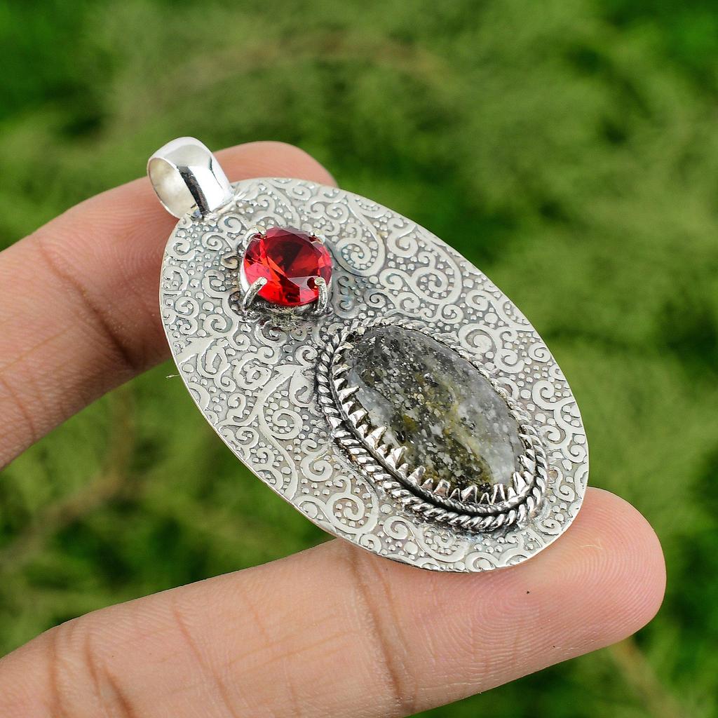 Серебро 925 пробы Черный Солнечный Камень Драгоценный Камень Рубеллит Сестра Новый Кулон Украшение