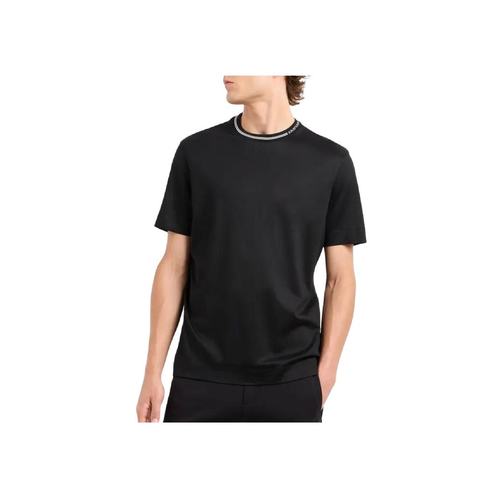 Emporio Armani Мужская футболка с круглым вырезом и короткими рукавами, отделка letter logo, черная 6D1T95-1JOSZ-0999