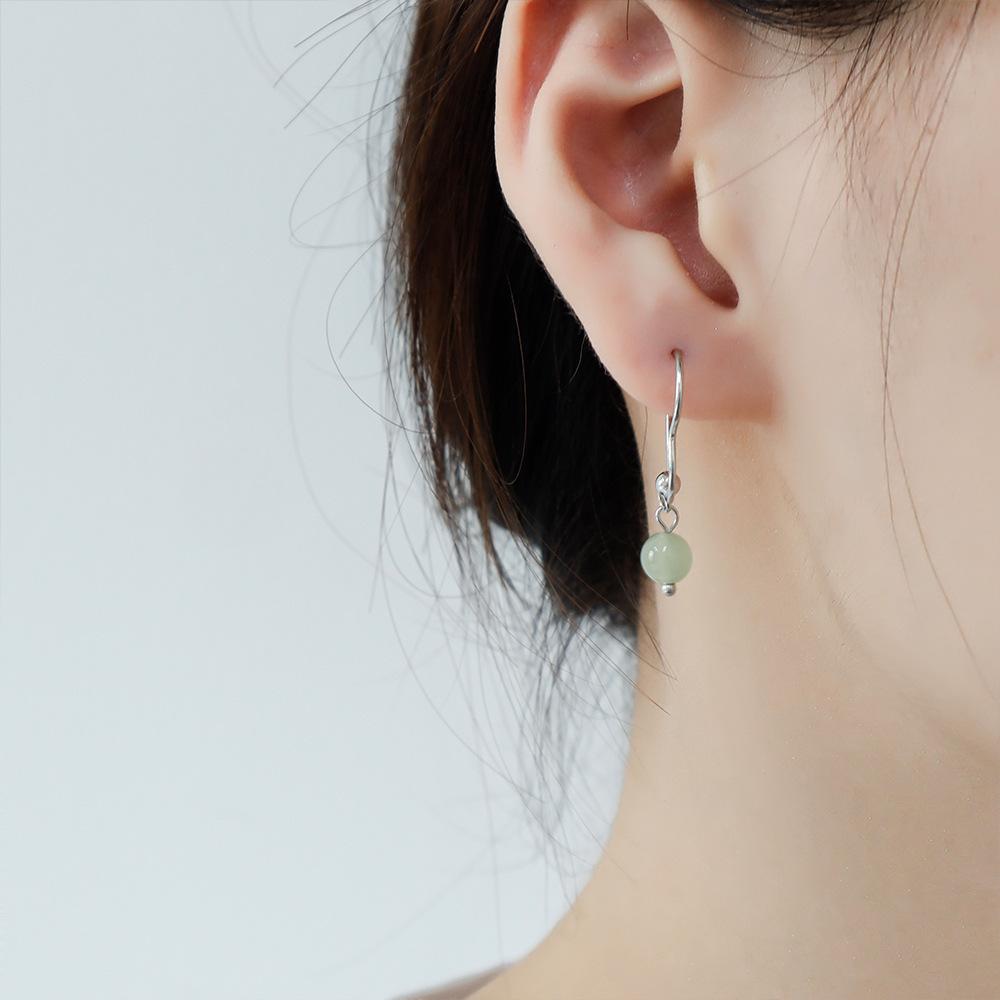 Серьги-пряжки для ушей Hetian Jade в форме сердца с круглыми бусинами Love, минималистский стиль, серьги-гвоздики из яшмы для женщин